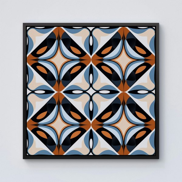 Warren Reed Brown And Blue Geometric Pattern Framed Canvas