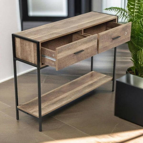 Rafaelo Mobilia Industrial Console Table With 2 Drawers