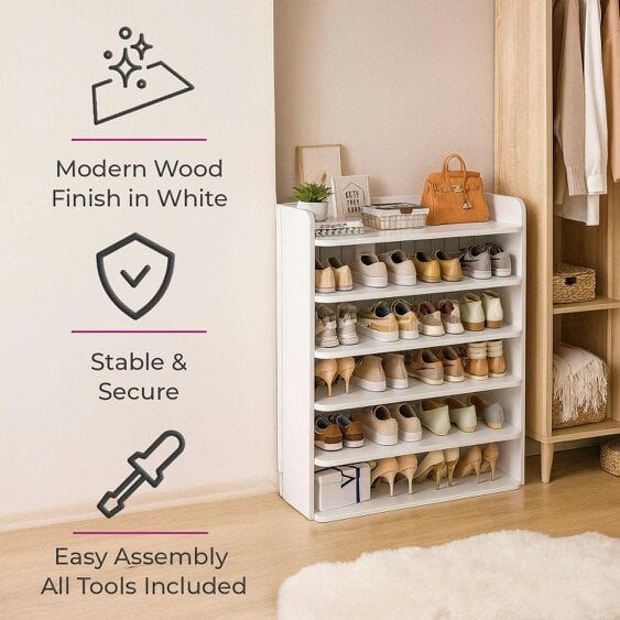 Neo White 6 Tier Wooden Shoe Rack