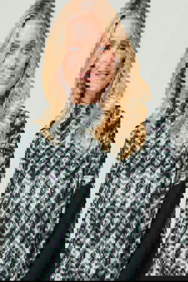 Green | Ikat Print High Neck Oversized Top