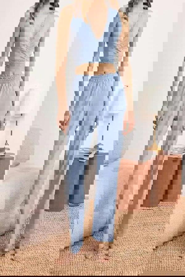 WOVCOR 2-Piece Wrap-Around Viscose Knit Pajama Set with Lace Details