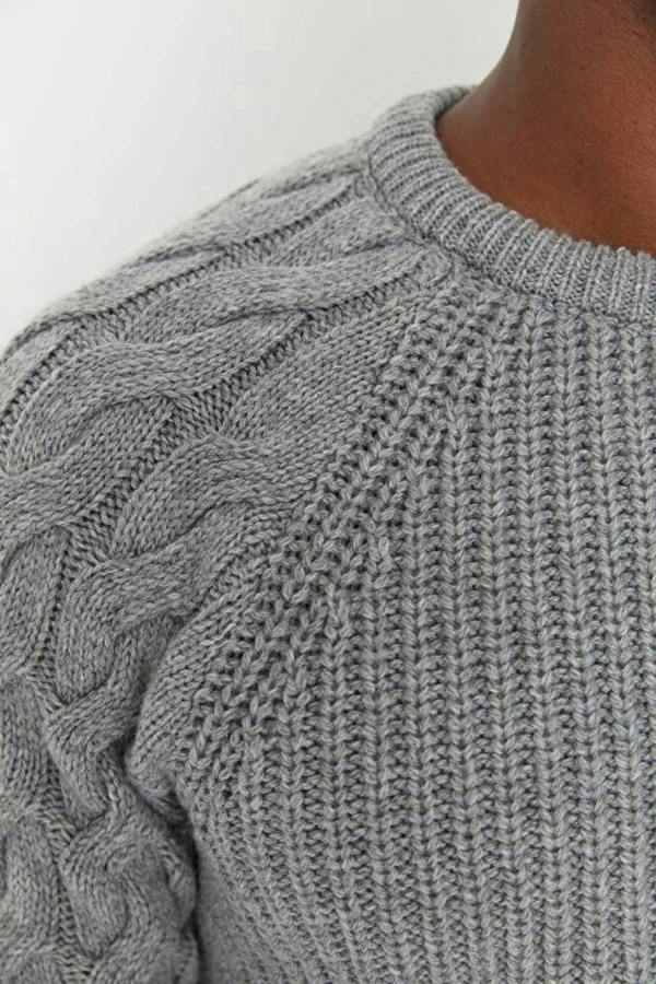 WOVCOR Regular Fit Woolen Crew Neck Knit Men's Sweater with Hair Knitting Detail