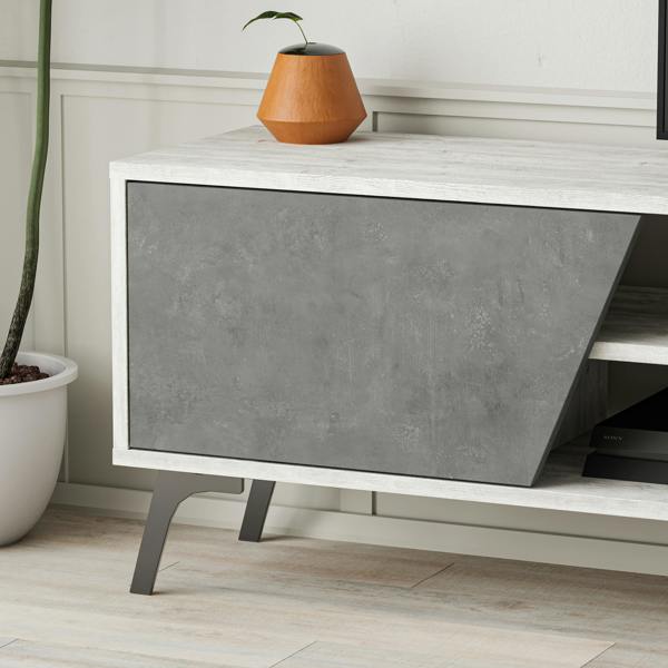Decortie Fiona Modern TV Unit Multimedia Cabinet with Storage Doors 75" Oak White 180cm