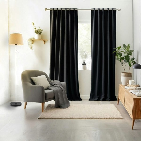 Traditional Classic Matte Black Floor Lamp with Pull Switch and Linen Shade Image 7