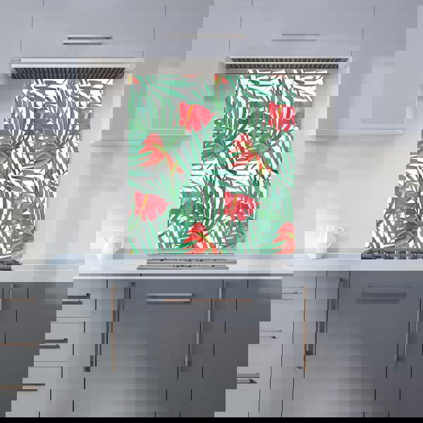 Warren Reed - Designer Tropical Flowers And Palm Leaves Kitchen Splashback