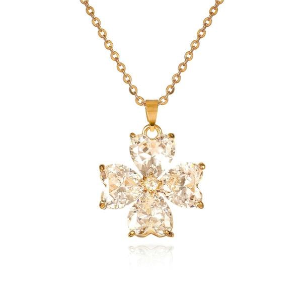 Zavana Gold Four Leaf Clover Pendant Necklace for Women with Heart Shaped CZ Stones