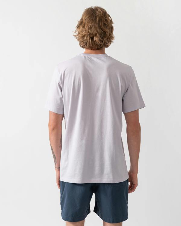 back shot of a model wearing a Fjallraven 1960 Logo Mens T-Shirt in Lavender Mist 452