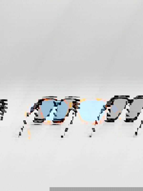 SVNX Chunky Oversize square Sunglasses in Tortoiseshell with Blue Lenses