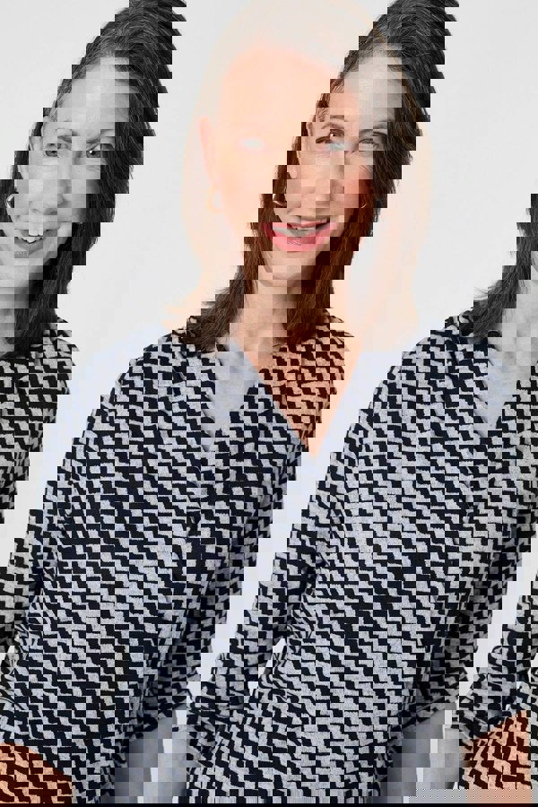 Navy | Chevron Print 3/4 Sleeve Wrap Front Top
