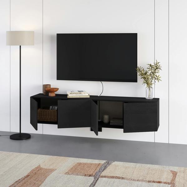 Decortie Daroca Floating Wall-Mounted TV Unit up to 65-Inch TVs 180cm(W) Soft-Close 4 Doors TV Cabinet for Living Room