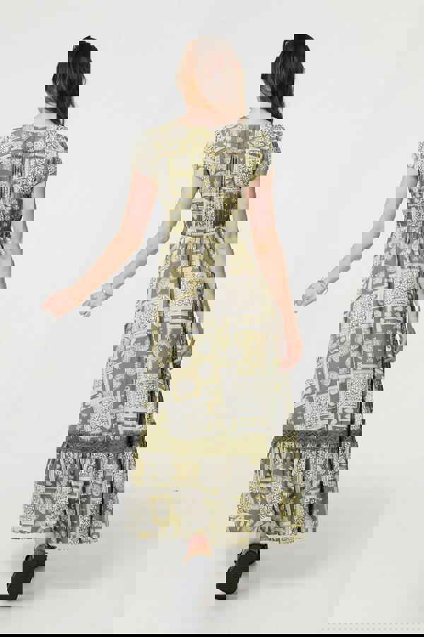 Sage | Printed V-Neck Cap Sleeve Maxi Dress