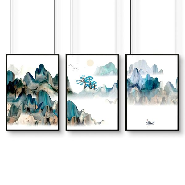 Japanese landscape art | set of 3 wall art for home office