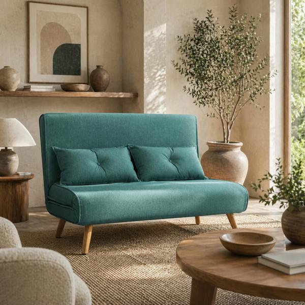 Wyld Haus Baroma Tadi Linen Look Green 2 Seater Sofa Bed