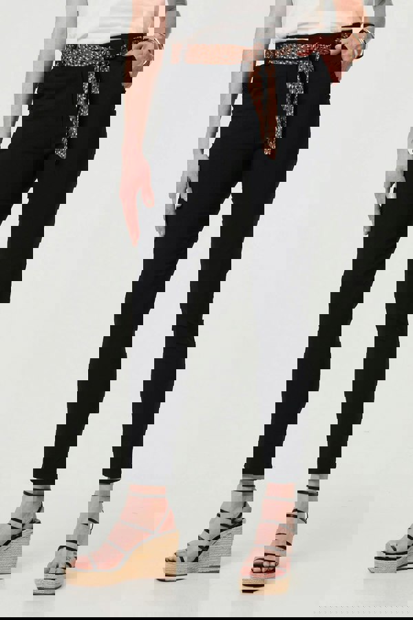 Black | Mid Rise Straight Trousers with Belt
