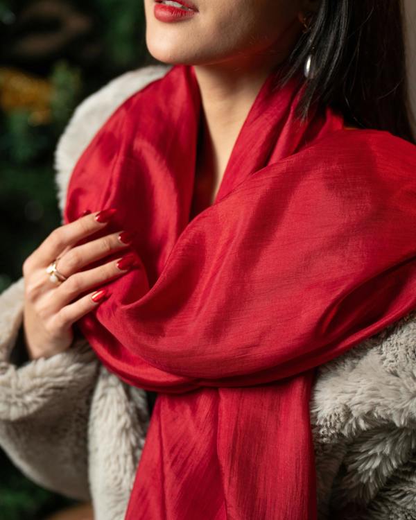 Deep Red Silk Scarf – Hand-Dyed Mulberry Silk, Evening & Occasion Wrap