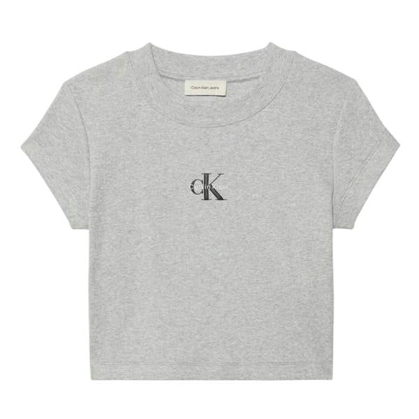Calvin Klein Womens/Ladies Mono Logo Ribbed Crop Top - Grey Heather - 