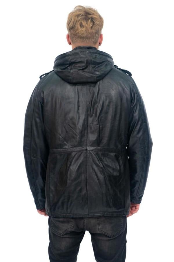 Infinity Leather Mens Leather Hooded Trench Coat-Medellin