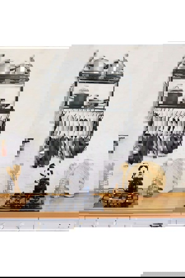 Living and Home 2 Tiers  Wall-Mounted Pan Rack Shelf Pot Holders Storage Drainer with 10 Hooks