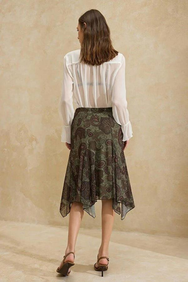 WOVCOR Floral A-Line Ruffled Regular Waist Midi Tulle Knit Skirt