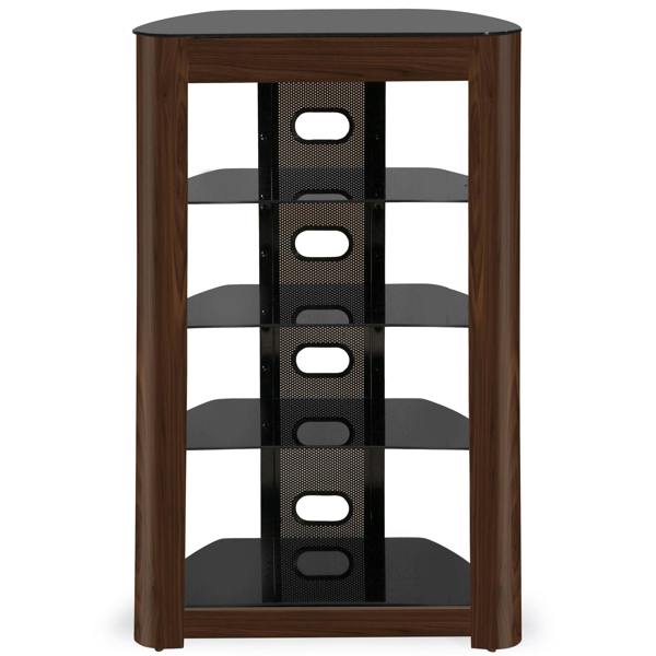 Homeology ZINNIA 5-Tier Walnut Fascia with Black Glass Shelves Entertainment Media Audio Rack