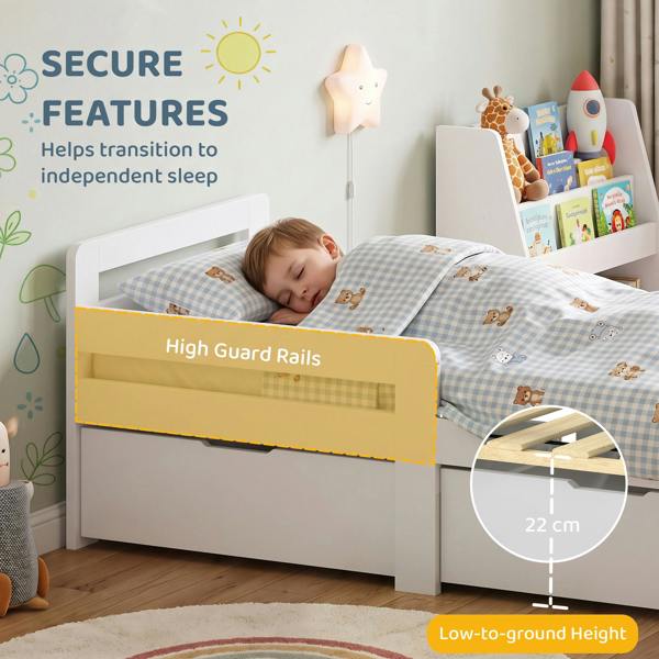 AIYAPLAY Wooden Kids Bed Frame with 2 Storage Drawers for Ages 4-14, White