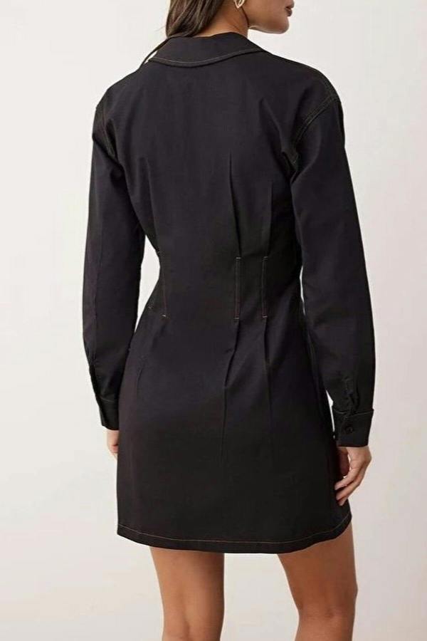 WOVCOR Mini Woven Shirt Dress with Stitching Detail