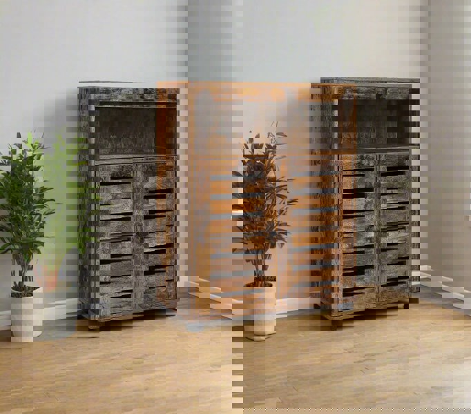 Modcraft 4-Tier Rustic Bathroom Cabinet with Louver Doors – Adjustable Shelf, 60 x 30 x 80 cm