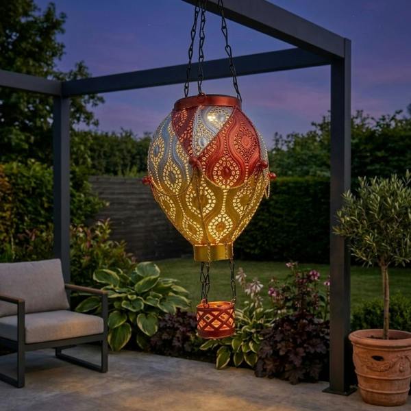 Garden Greatness Lunaria Moroccan Hanging Solar Hot Air Balloon