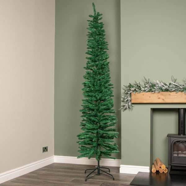 Samuel Alexander 8ft (2.4m) Green Artificial Pencil Christmas Tree With Green Metal Stand and 460 Tips