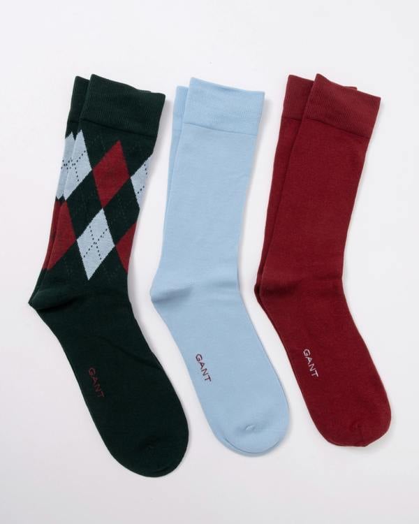 GANT Mens Argyle Socks 3-Pack in 374 Tartan Green