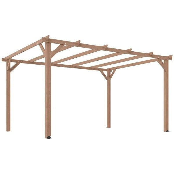 4 x 3 m Wooden Pergola Kit, Garden Pergola Gazebo Grape Trellis with Triangle Supports, 6 Beams, Maple Wood-effect