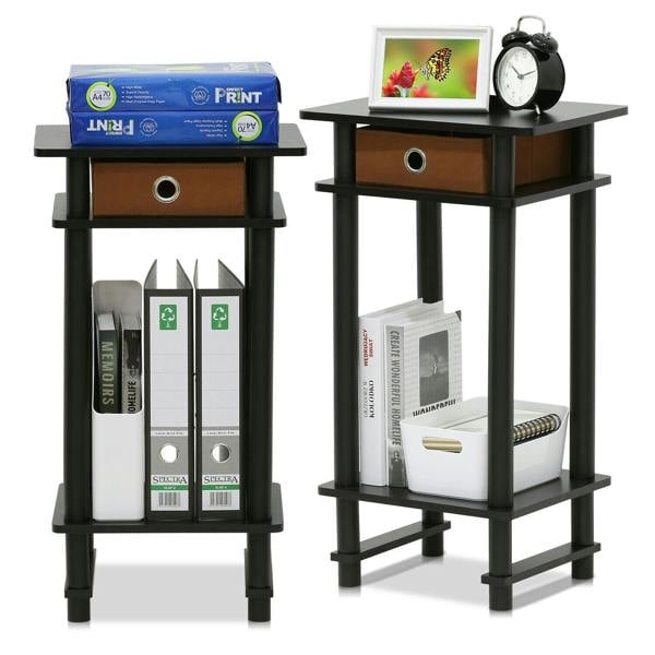 WALPLUS Turn N Tube Tall End Table with Bin, Espresso/Brown, Set of | Stylish Table for Home Use with Practical and Modern Design | 2