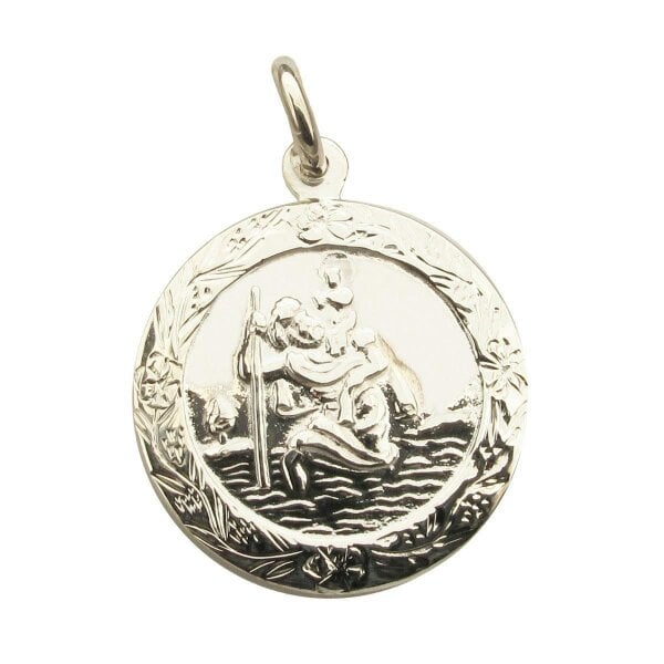 Christopher James of London Sterling Silver Patterned St Christopher Pendant With Optional Personalisation and Chain