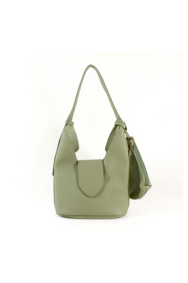 Emelina Curved Strap Shoulder Bag With Pouch Detail - Olive