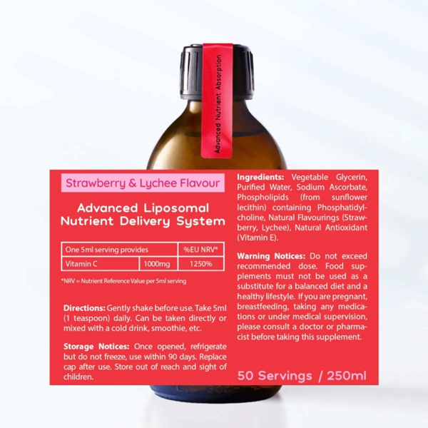 Well Actually Vitamin C 1000mg - Liposomal Liquid H - 250ml - Strawberry & Lyc
