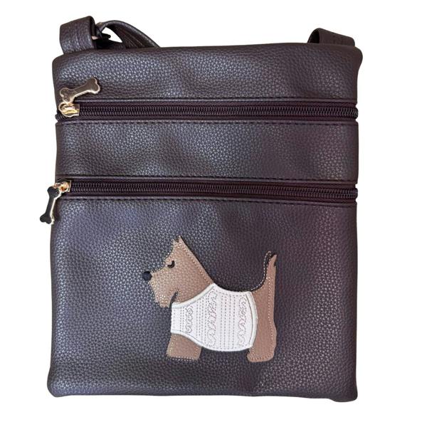 Fores Collection Westie Dog Appliqué Crossbody Bag with Adjustable Strap - New Brown