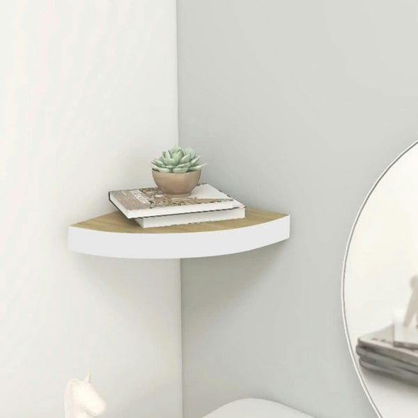 Berkfield Wall Corner Shelf Oak and White 35x35x3.8 cm MDF