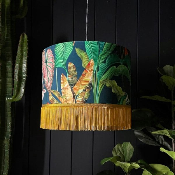 Handmade Tropical Lead Magic Fruits Jungle Lampshade With Fringing