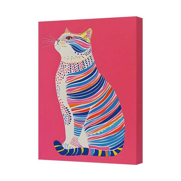 Benjamin Tate Design Colorful Cat Canvas Art Print In Contemporary Style On Deep Wood Frame UK Made