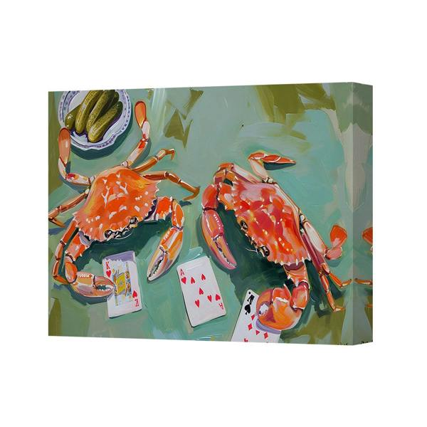 Benjamin Tate Design Crab Canvas Wall Art With Poker Cards Still Life Painting