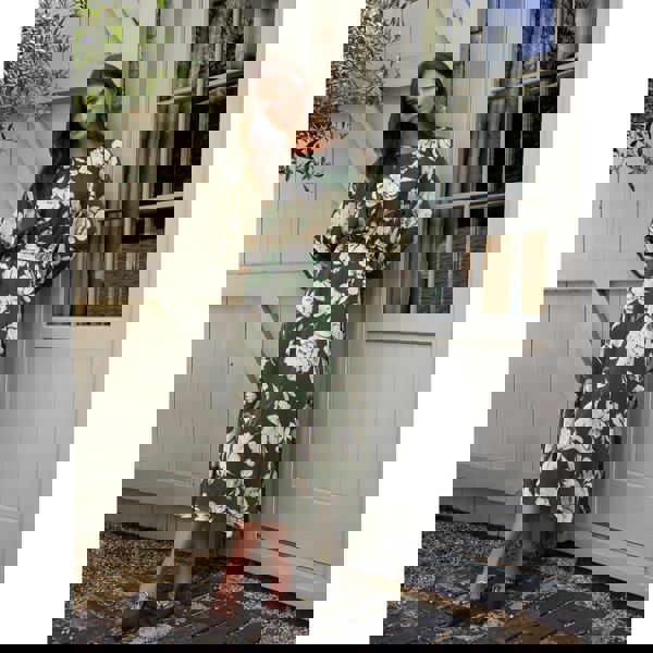 Blue Vanilla Satin Elastic Waist Midi Dress