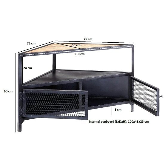 Wyld Haus Oulu Small Industrial Reclaimed Wood and Metal Vintage Corner TV Unit 2 Doors