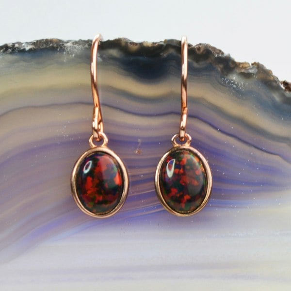 Fire Opal Rose Gold October Birthstone Drop Earrings