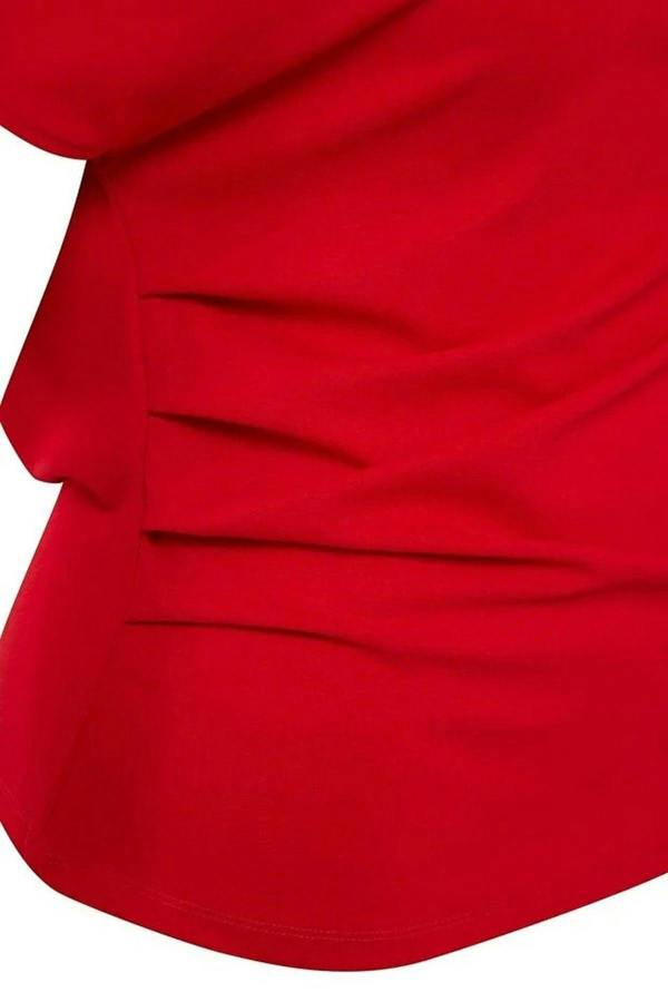 WOVCOR Draped Detail Asymmetrical Collar Knitted Blouse