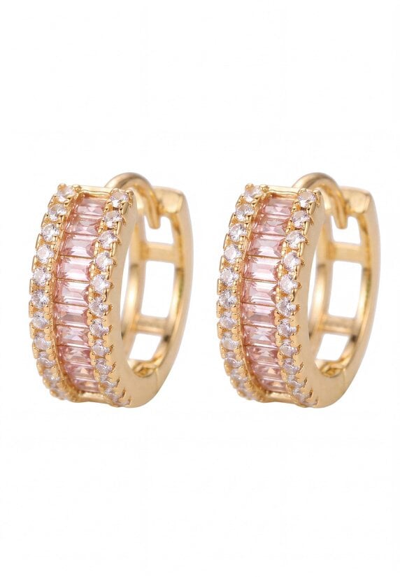 Latelita Baguette Huggie Hoop Earrings Morganite Pink Gold