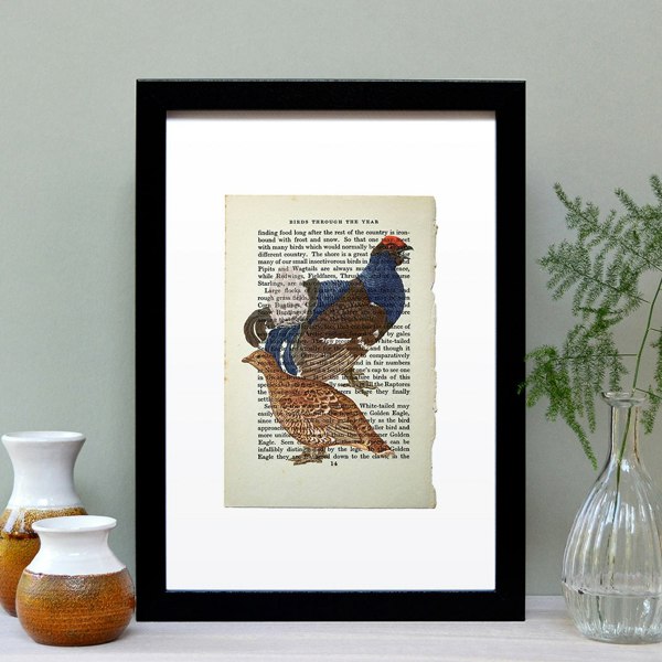 Hands & Hearts Grouse vintage book page art print