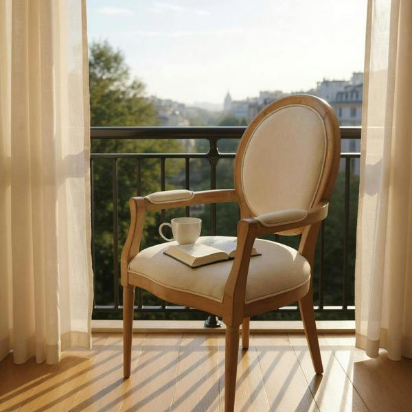 94CM BROWN FRAME LINEN FABRIC LOUIS CHAIR