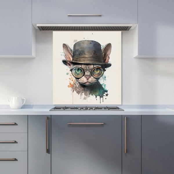 Warren Reed - Designer Devon Rex Cat With Glasses Splashart Kitchen Splashback