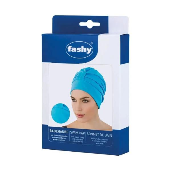 Fashy draped fabric swim cap in blue with smooth stretchy design