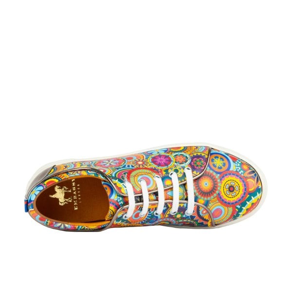 Embassy London Camila - Silver & Signature Print - Women's chunky sole leather trainer in colourful print